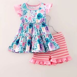 Pink Blue Flower Outfit
